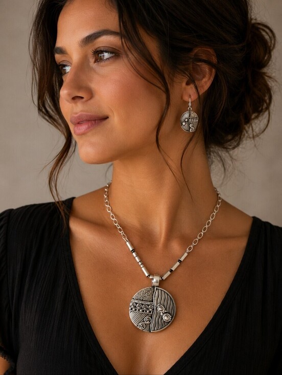Premier Designs Jewelry - PREMIER DESIGNS New Seasons Reversible Abstract Circle Pendant Jewelry Set